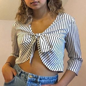 Tie in front striped blouse
